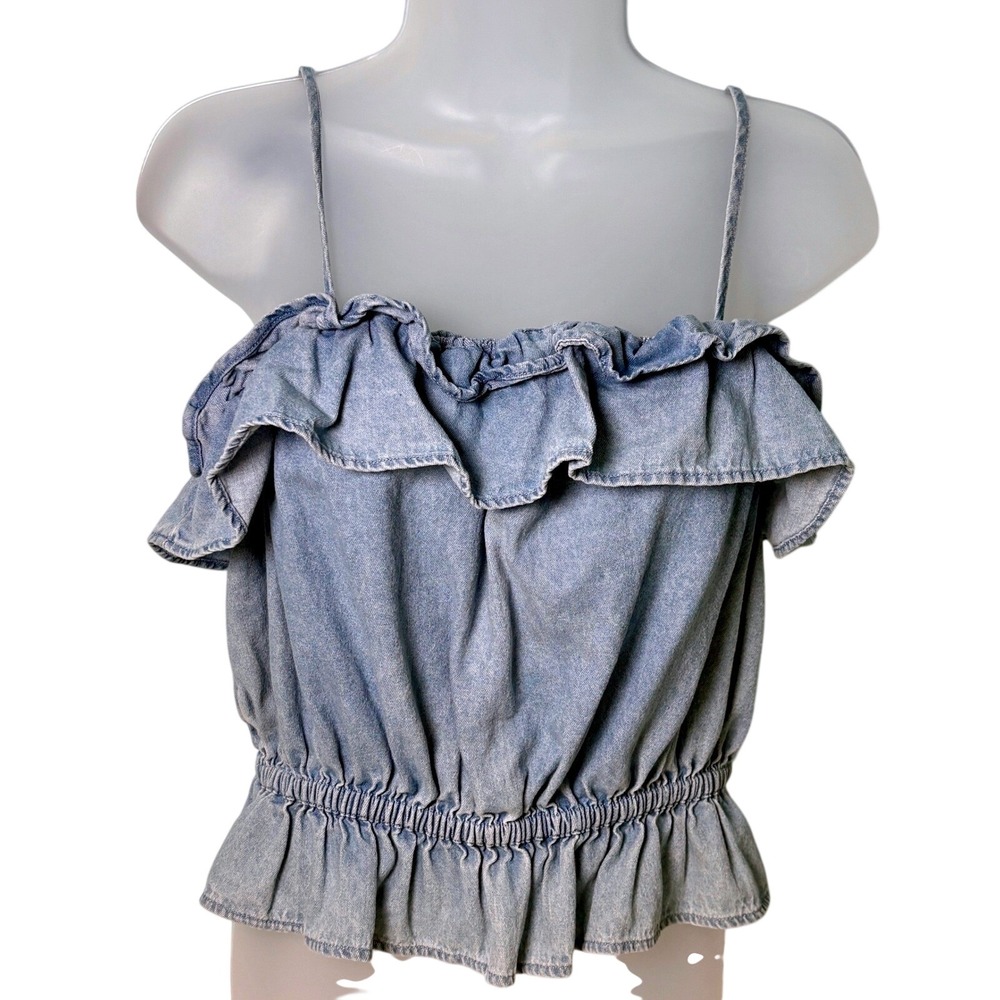 Denim Med Ruffle Camisole Blue‎ new Smocked Peplum Cotton summer preppy